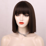 Flytonn Short Straight Synthetic Wig Red Brown Wigs For Women Short Bob Wigs With Bangs Black Blonde Pink Blue Purple Orange Colors