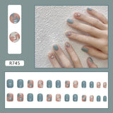 Flytonn 24pcs With Star Designs Cute Fake Y2k Nails Set Press On Short Square False Nails French Acrylic Nail Kits Full Cover Nail Tips