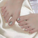 Flytonn Summer Y2k Fake Toe Nails With Black Star Designs Press On Square Nails Beach Silver False Nails for Girl Full Feet Nail Tips