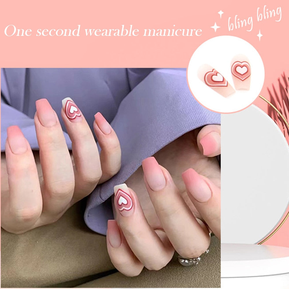 Flytonn Matte Gradient False Nails With Designs Mid-length Ballerina Coffin Nails Frosted Fake Nails Full Cover Nail Tips Press On Nails