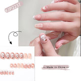 Flytonn 24pcs Artificial Nails With Cartoon Rabbit Pattern Designs Acrylic Fake Nails Set Press On Short Round Almond False Nail Tips