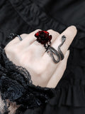Christmas Flytonn Rose Ring,Black Snake Ring, Adjustable Ring, Statement Ring, Punk Jewelry, Friend Gift,Handmade Jewelry