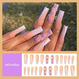 Black Friday  Flytonn  Blue Starry Sky French Tips Long Ballerina Nails Set Press On French Coffin Fake Nail Tips With Designs DIY Wearable False Nails