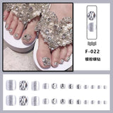Flytonn 24pcs Y2k Wearing Nail and Toe Nail New Full Diamond Phototherapy Toe Nail and Hand Stick Diamond Nail Enhancements Removable