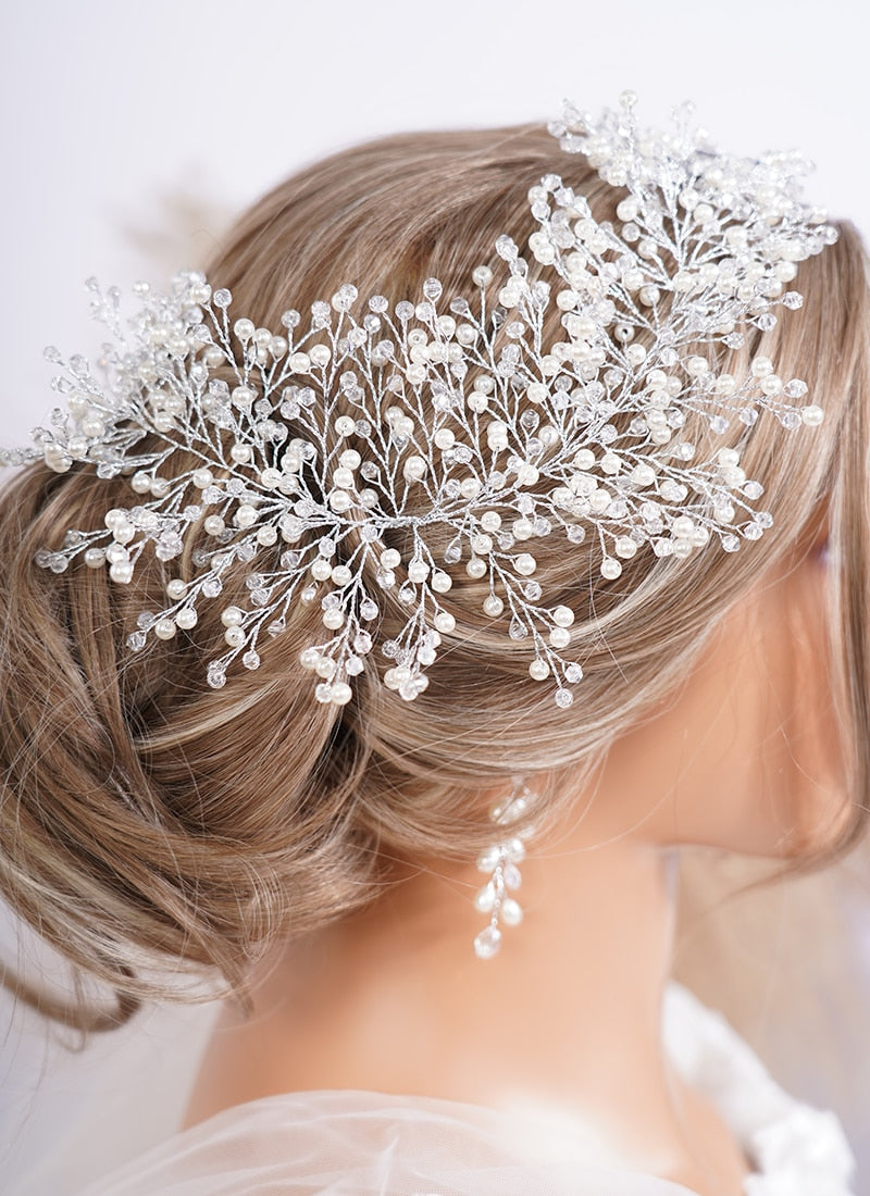 Flytonn Pearl Rhinestone Bridal Headband Trendy Crystal Wedding Hair Accessories Bride Wedding Headdress for Women Chic Headpiece Tiara