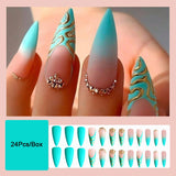 Flytonn Green Long Stiletto False Nails With Designs Fashion Matte Fake Nails Press On Nails 2022 New French Almond Manicure Tips