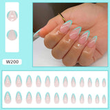 Flytonn 24pcs Mid-length Almond French Edge False Nails With Nude Color Designs Stiletto Fake Nail Stickers Wearable Press On Nail Tips