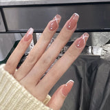 Flytonn  Fashion Simple Pink French Tips DIY Manicure French Coffin False Nails With Designs Summer Thin Fake Nails Press On Nails