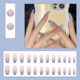 Flytonn  Fashion Gradient Blue Pink Fake Nails Press On Nails Long Ballerina Manicure French Tips Coffin False Nails Patches With Designs