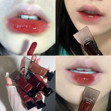 Flytonn Black Mirror Water Lip Gloss Lip Glaze Transparent Glass Lip Oil Waterproof Liquid Lipstick Nude Brown Clear Tint Makeup