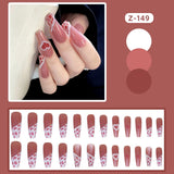 Flytonn 24pcs/box Fake Nails With Rose Purple Leopard Print Designs Long Coffin Head Manicure False Nails Wearable Press On Ballet Nails