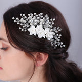 Flytonn  Silver Rhinestone Flower Pearl Bridal Hair Combs Trendy Women Handmade Wedding Head Accessories Jewelry Party Headpiece Tiaras