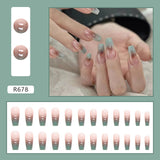 Flytonn 24pcs Cool Girl False Nails Press On Long Coffin Square Ballet Nail Tips Full Cover Acrylic Fake Nail With Black Gradient Design