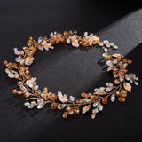 Flytonn 9 Colors Alloy Crystal Bead Flower Headband Hair Accessories Tiaras Bridal Headwear Wedding Hair Jewelry Party Prom Headpiece