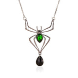 Flytonn Gothic Vintage Green Crystal Spider Pendant Necklace Ladies Punk Rock Necklace Fashion Jewelry Gifts Christmas Jewelry