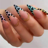 Flytonn Fashion Long Stiletto False Nails With Designs Matte Leopard French Almond Fake Nails Press On Nails 2022 New Nail Tips