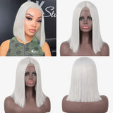 Flytonn Synthetic Wigs Natural Straight Short Bob Wigs For Women Blonde Red Black Highlight Pink Wig For Lolita Cosplay