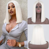 Flytonn Synthetic Wigs Natural Straight Short Bob Wigs For Women Blonde Red Black Highlight Pink Wig For Lolita Cosplay