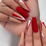 Flytonn  Coffin Tips Nails 24Pcs Matte Press On Nails 2022 Long Red False Nails For Women And Girls Artificial Nails