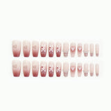 Flytonn 24pcs Long Coffin Rococo y2k False Nails With Cute Rabbit Love Designs Wearable Gradient Fake Nails Press On French Nail Tips