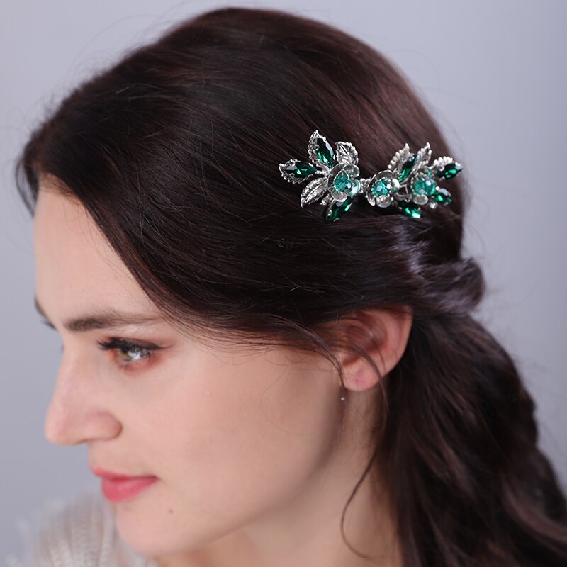 Flytonn Green Handmade Rhinestone Leaf Bridal Hair Combs Fashion Crystal Wedding Hair Accessories Jewelry for Women and Girls Headpieces