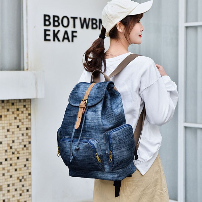 Back to school Retro Denim School Bags for Women Men Teenagers 2023 Students Backpack College Travel Fashion Casual Day pack Notebooks Bookbag
