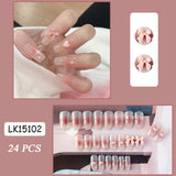 Flytonn Press On Nails Heart 24PCS Pink Bow False Nail Girls Sweet Style Save Time Medium Coffin Nail Free Shipping Full Cover Nail Tips220908