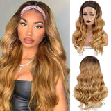 Flytonn Headband Synthetic Wig Long Wavy Ombre Blonde Wigs For Women Daily Use Natural Wave Wig Heat Resistant Fiber