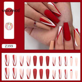 Flytonn  Coffin Tips Nails 24Pcs Matte Press On Nails 2022 Long Red False Nails For Women And Girls Artificial Nails