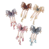 Flytonn  Temperament Tassel  Hair Claws  For Women Fashion Alloy Embroidered Butterfly Ponytail Hairpins  Hair Accessories