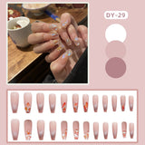 Flytonn 24pcs French False Nails Glitter Diamond Long Coffin Ballet Acrylic Nail Stickers Wearable Fake Nail Tips Fashion Press On Nails