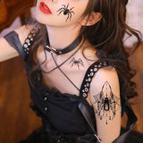 Flytonn Halloween Spider Tattoo Stickers Waterproof Horror Dark 3D Spider Web Adhesive Fake Tattoos Hand Arm Face Body Art Tattoo Decors