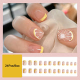 Flytonn  Summer Lemon False Nails With Designs French Square Head Short Fake Nails Press On Nails Watermelon Nail Tips Beauty Manicure