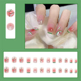 Flytonn  Summer Lemon False Nails With Designs French Square Head Short Fake Nails Press On Nails Watermelon Nail Tips Beauty Manicure