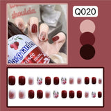 Flytonn 24pcs Pink Bow Heart Short Coffin Fake Nails Women Wearable Nail Art Stickers Press on Nail Tips Full Finished False Nail Women