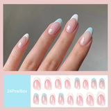 Flytonn  French Round Head Nails Set Press On Nails Manicure Fashion Coffee Short Oval Fake Nail Tips With Designs Full Cover False Nails