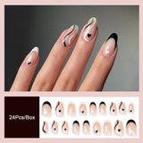 Flytonn  French Round Head Nails Set Press On Nails Manicure Fashion Coffee Short Oval Fake Nail Tips With Designs Full Cover False Nails