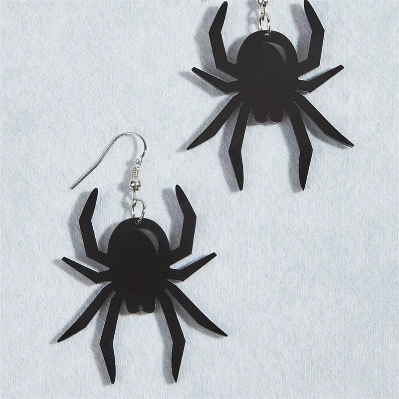 Flytonn Exaggerated Personality Christmas Acrylic Black Spider Earrings Long Female Earrings Jewelry Pendientes Colgantes Earrings