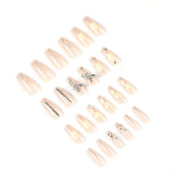 Flytonn 24Pcs False Nails Coffin Almond Artificial Fake Nails with glue Full Cover Nail Tips Press On Nails Manicure Tools Faux Ongles