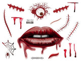 Flytonn Newest Halloween Tattoo Face Stickers Decals Bat Scar Body Art Fake Tattoos DIY Makeup Masquerade Decorations Women Men Tattoos