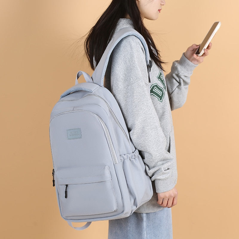 Back to school Women's Backpack Solid Color Female Multi-pocket Casual Man Travel Bag High Quality Schoolbag for Teenage Girl Book Knapsack