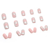 Flytonn 24pcs Fake Nails Y2k Metal Texture Nails Press On With Glue Full Cover False Nails Silver Pink Hollow Star Decoration Nail Art