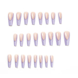 Flytonn  Purple French Coffin Fake Nail Tips With Designs Long Ballerina Nails Set Press On Full Cover Wearable False Nails French Tip
