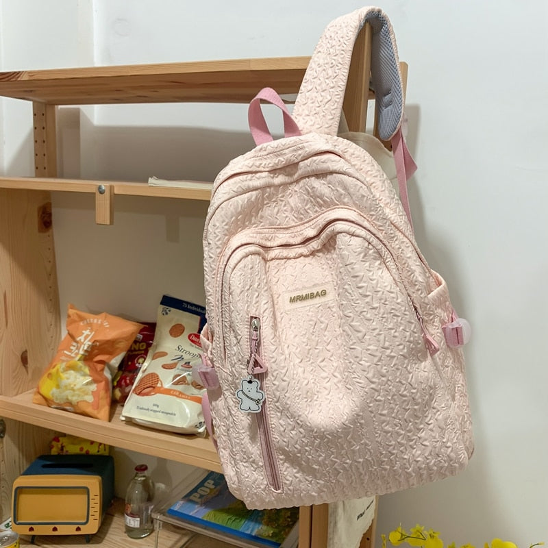 Back to school 2023 New Nylon Women Backpack Female Solid Color Travel Bag Preppy Multiple Pockets Schoolbag for Teenage Girl Book bag
