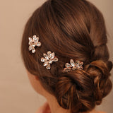 Flytonn Rhinestone Flower Brides Hair Combs Bridal Headwear Wedding Hair Accessories Party Prom Hair Jewelry Simple Fashion Tiaras 3PCS