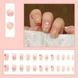 Flytonn  Cute Cartoon Ballerina Fake Nail Tips With Designs Lovely Rainbow False Nails Set Press On Nails French Coffin Tips DIY Manicure