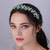 Flytonn Vintage Green Crystal Floral Bridal Crown Headband Handmade Wedding Hair AccessoriesTrendy Flower Women Party Headpiece Tiaras