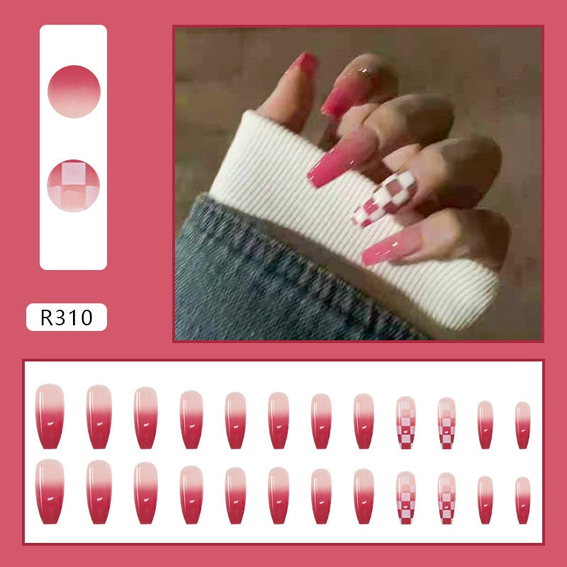 Flytonn 24Pcs/Set Full Cover False Nail Tips Shining Fashion Medium Length Silvery Fake Nails With Glue Nail Art Europen Manicure Tips