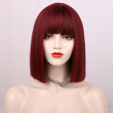 Flytonn Short Straight Synthetic Wig Red Brown Wigs For Women Short Bob Wigs With Bangs Black Blonde Pink Blue Purple Orange Colors