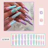 Flytonn 24Pcs Long Coffin False Nails with Glue Wearable Brown Fake Nails with   Rhinestones Ballet Press on Nails Full Cover Nail Tips